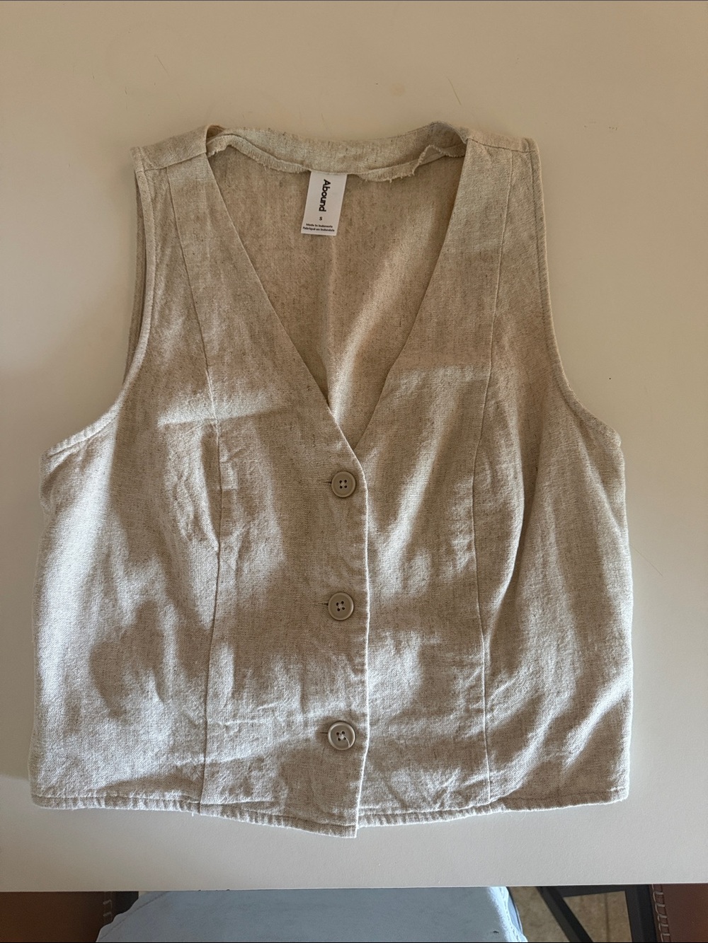 Abound Beige Linen Blend Button Front Vest
